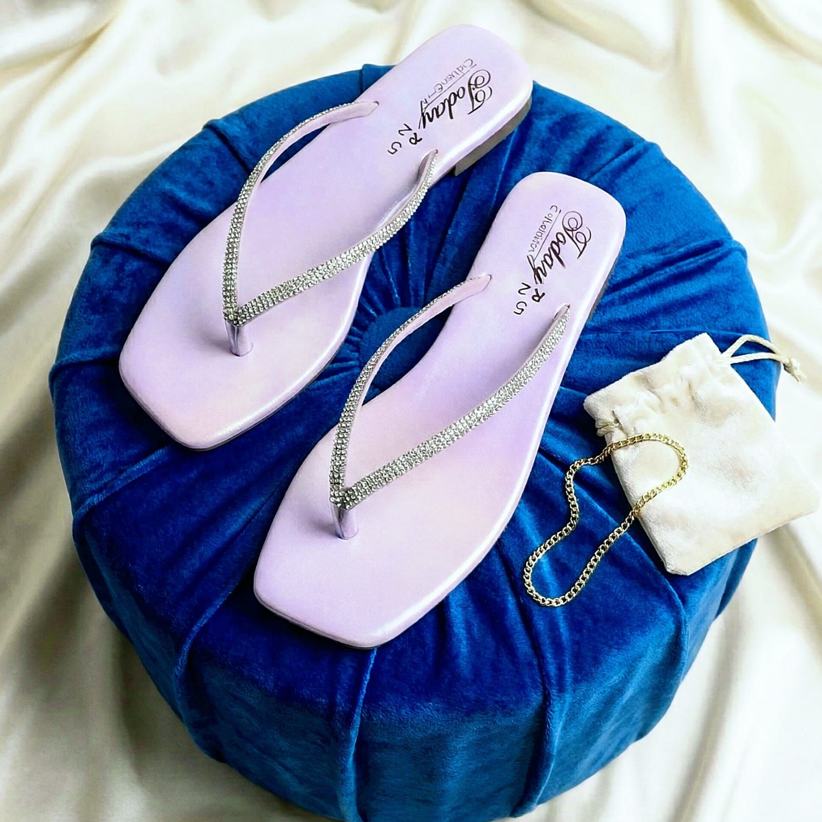 Luxury Pink Crystal Embellished Women Flat Slippers for Party, Festive & Ethnic Wear