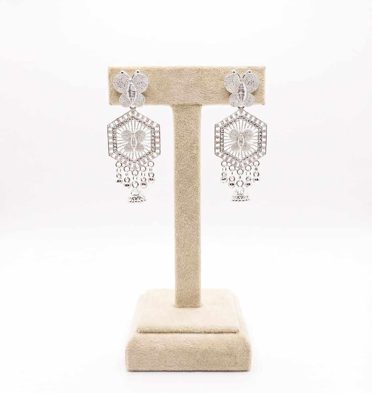 Silver Finish Butterfly Design Artificial Dangle Earrings for Women – Party & Ethnic Wear