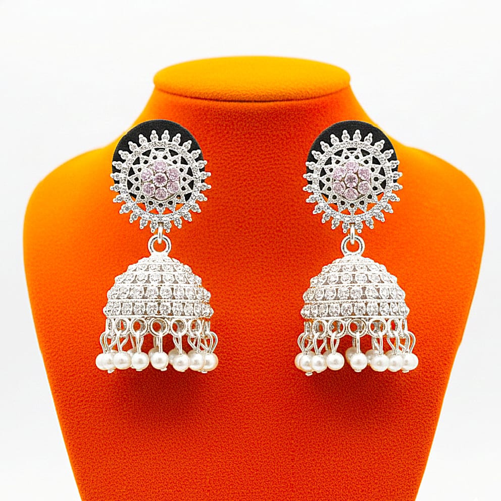 Indian Traditional Silver Jhumka Earrings with Pearl Drops Ethnic Party Wear Jewellery for Girls & Women