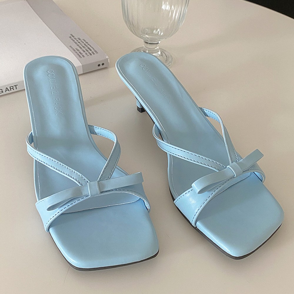 꼼지락 여성 리본 굽있는 슬리퍼 뮬 샌들 힐 5cm