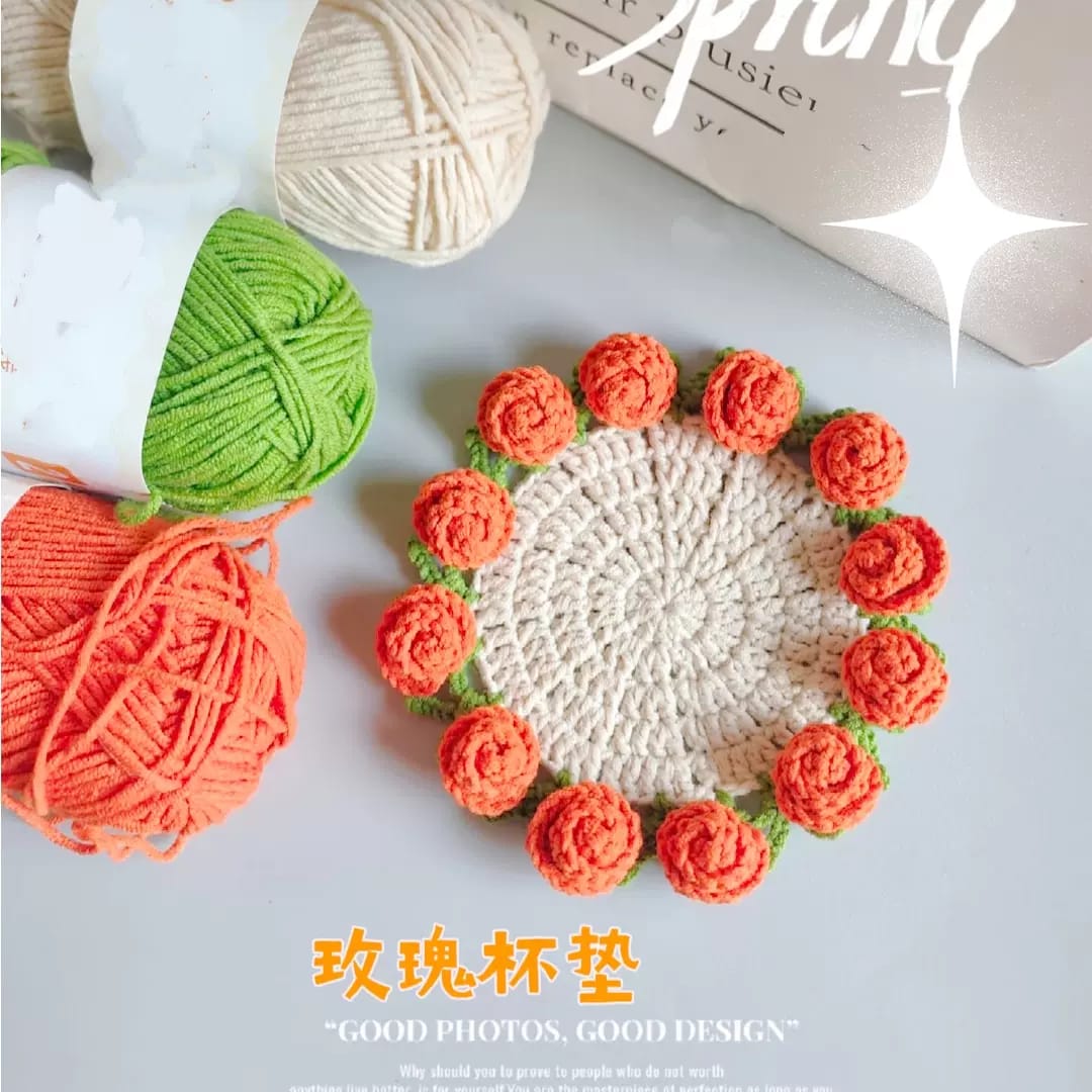 玫瑰花杯垫红色樱桃蓝色创