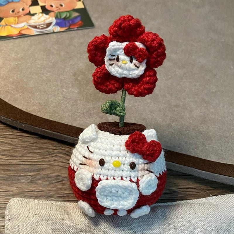 迷你kitty猫花盆钥匙扣 盆栽摆件包挂件