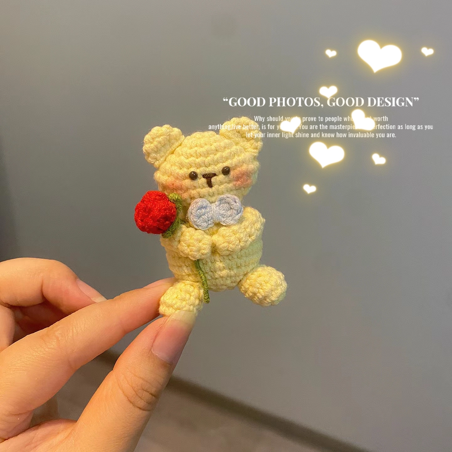 红色玫瑰花蓝色蝴蝶结小熊挂件钥匙扣