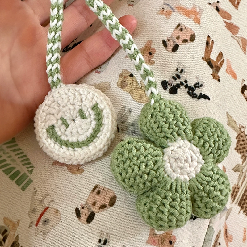 韩系包包挂件 笑脸泡芙花钥匙扣装饰吊绳