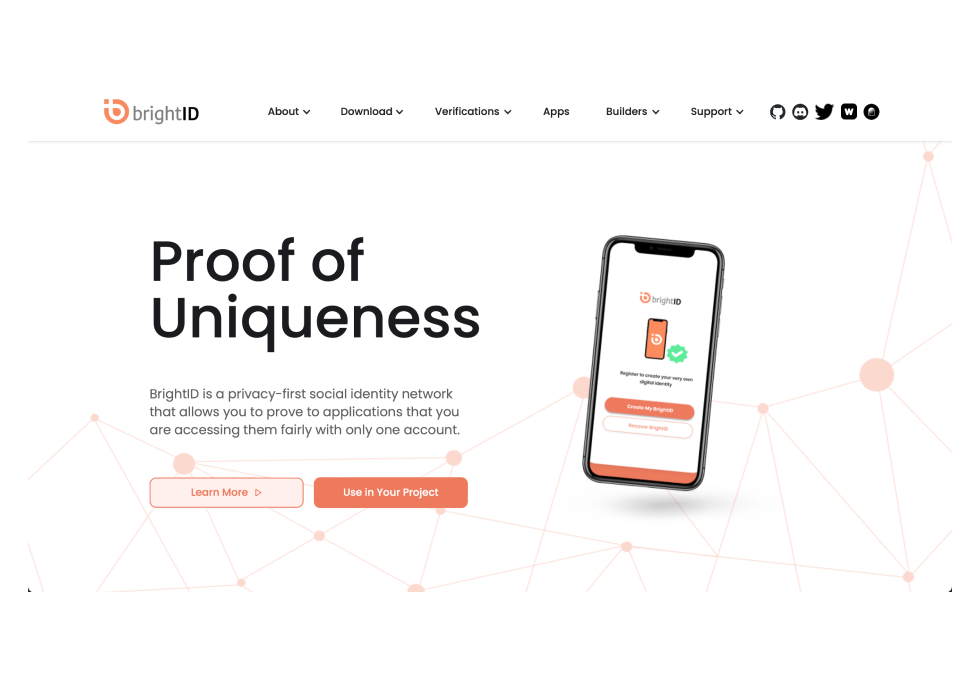 BrightID landing page screenshot