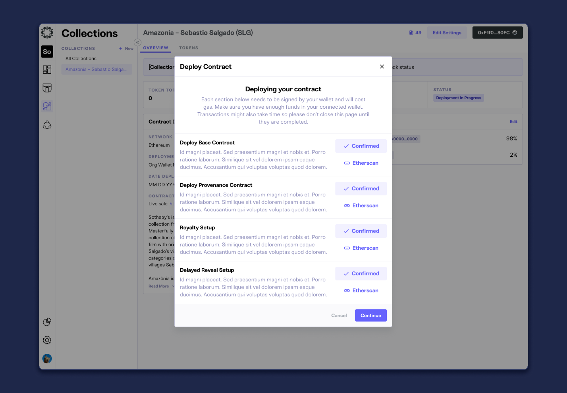 mint v2 deploy collection modal