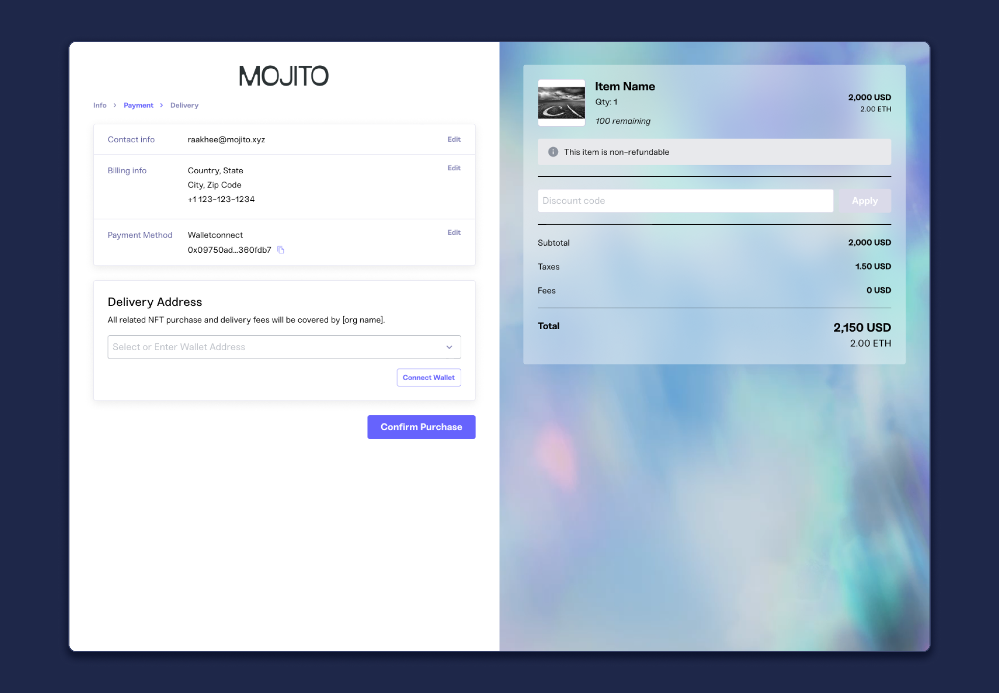 payment mixer checkout delivery
