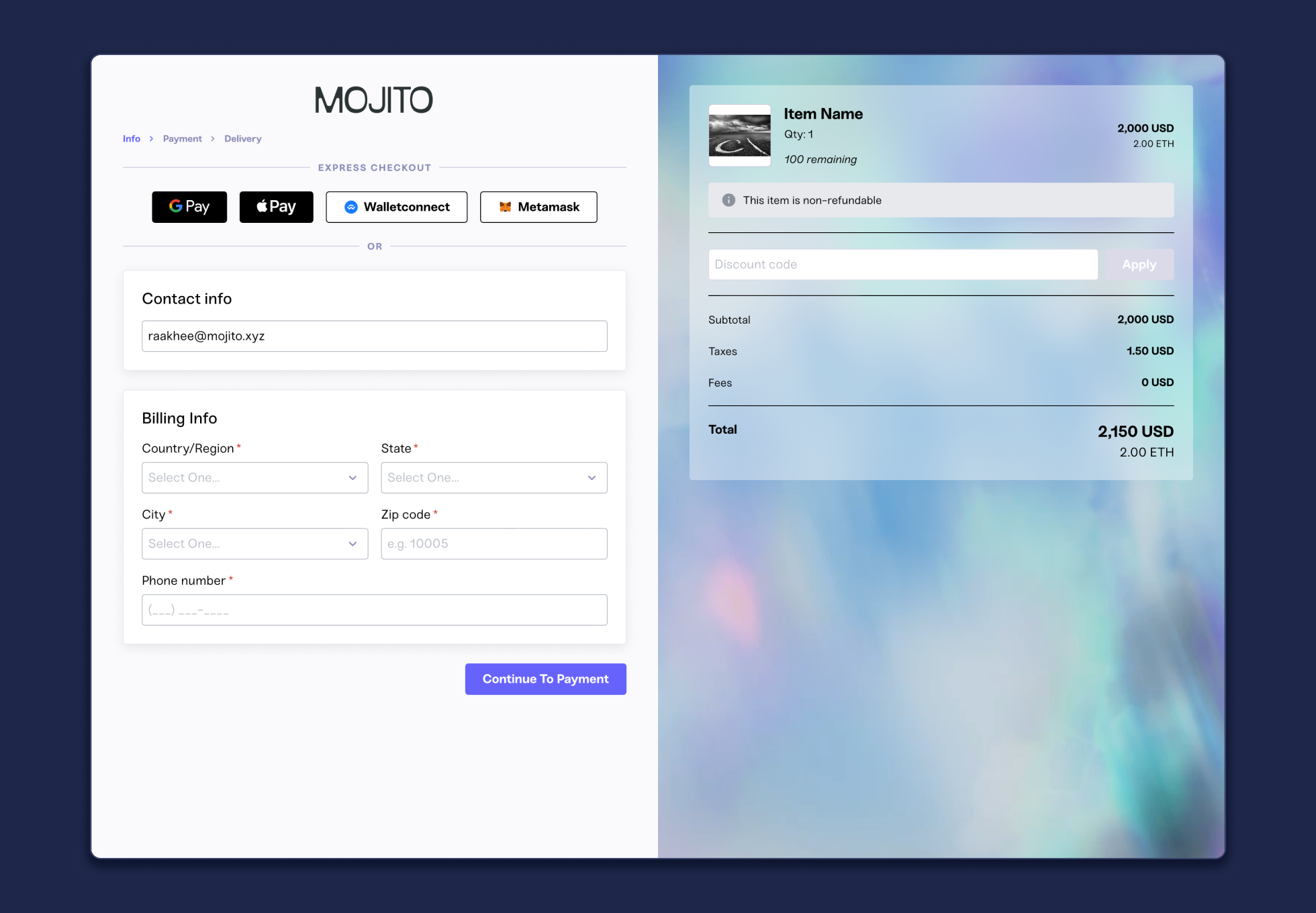 Mojito payment mixer checkout
