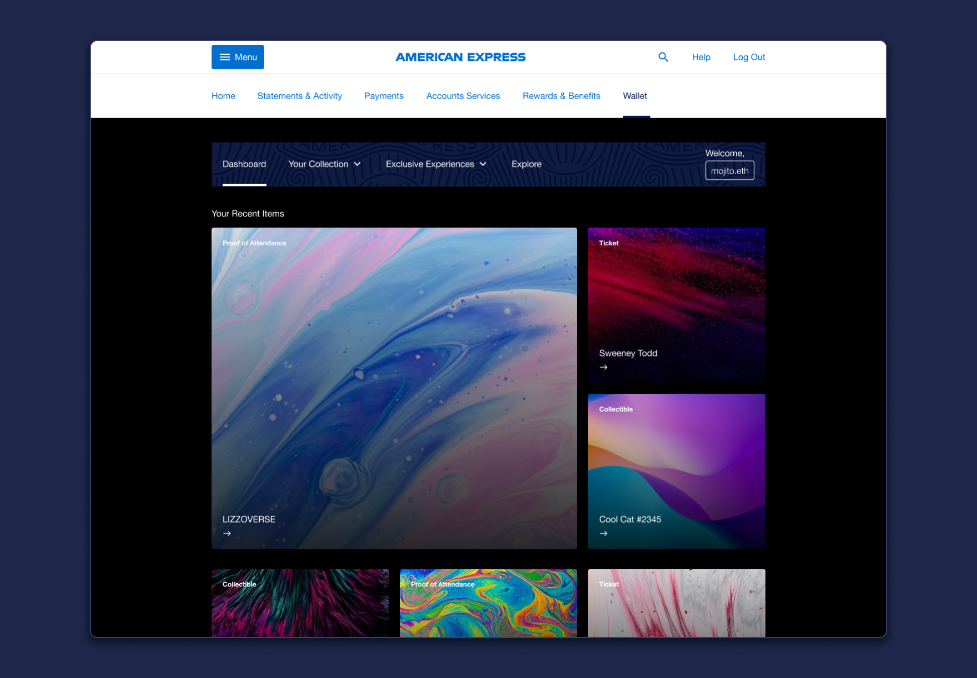 AMEX Web3 wallet page
