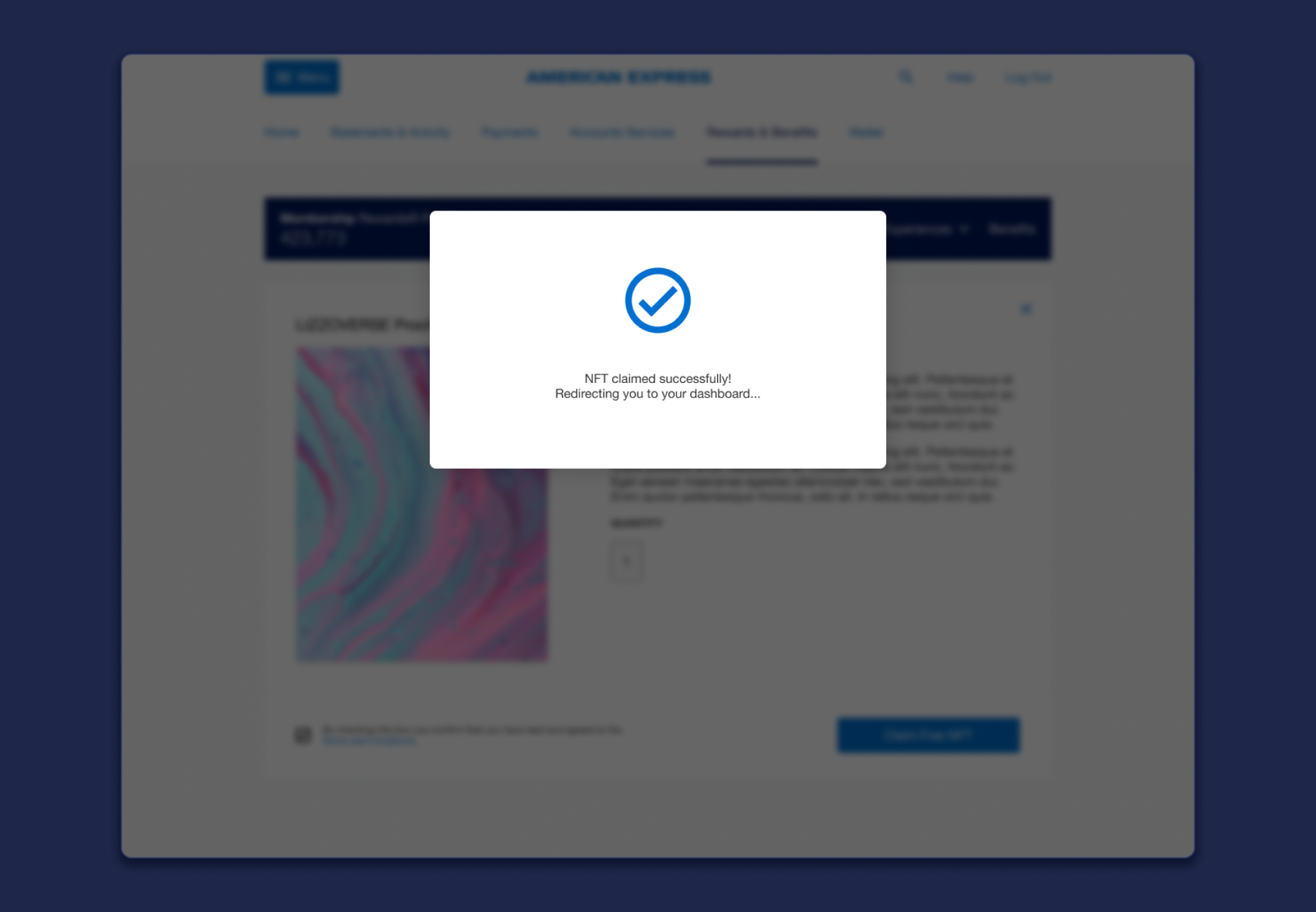 AMEX successfully redeemed rewards screen