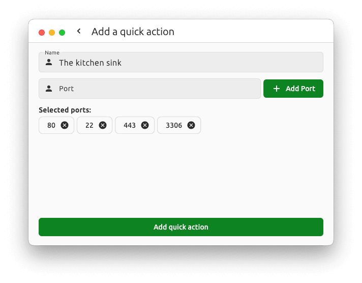 Quick action setup screenshot