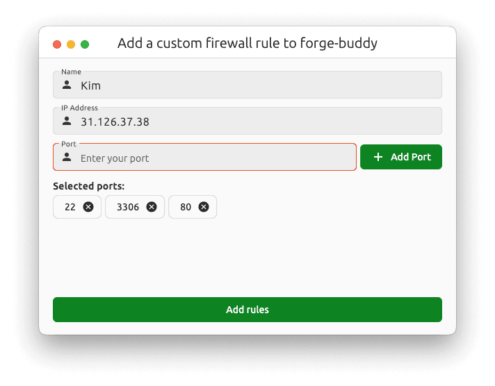Custom rule setup screenshot