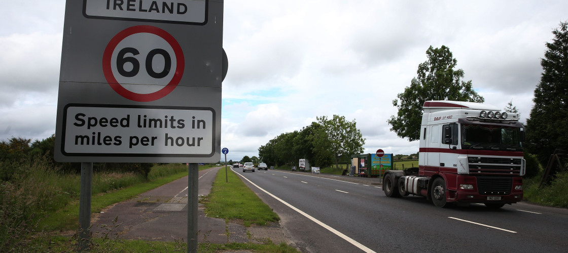 A traffic sign on the border between Northern Ireland and the Republic A traffic sign on the border between Northern Ireland and the Republic