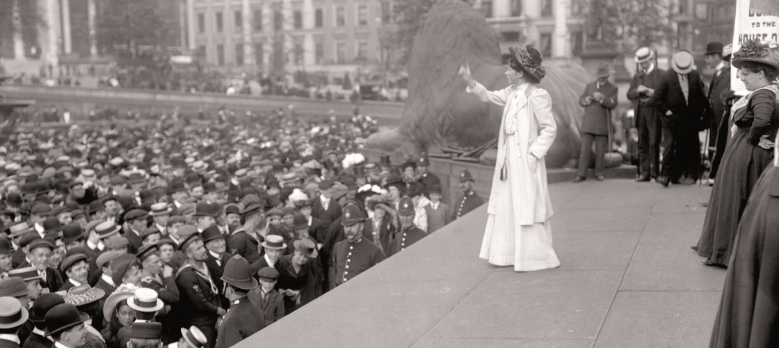 A suffragette rally in Trafalgar Square, 1909 A suffragette rally in Trafalgar Square, 1909