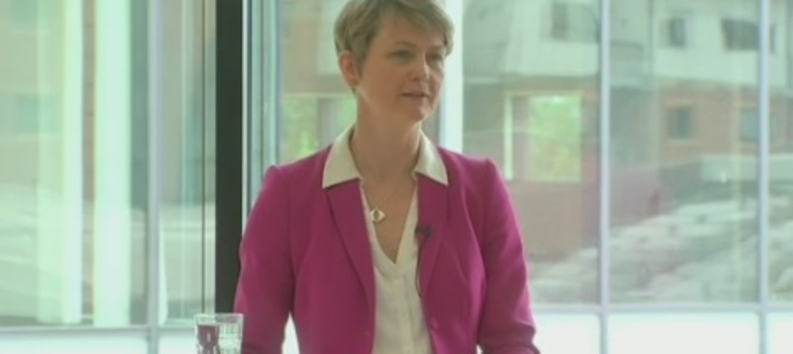 Labour leadership contender Yvette Cooper at a speech in Manchester, 13/08/15