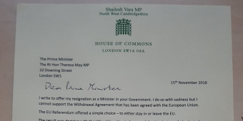 READ IN FULL: Shailesh Vara's resignation letter to Theresa May over 'half-way house' Brexit deal