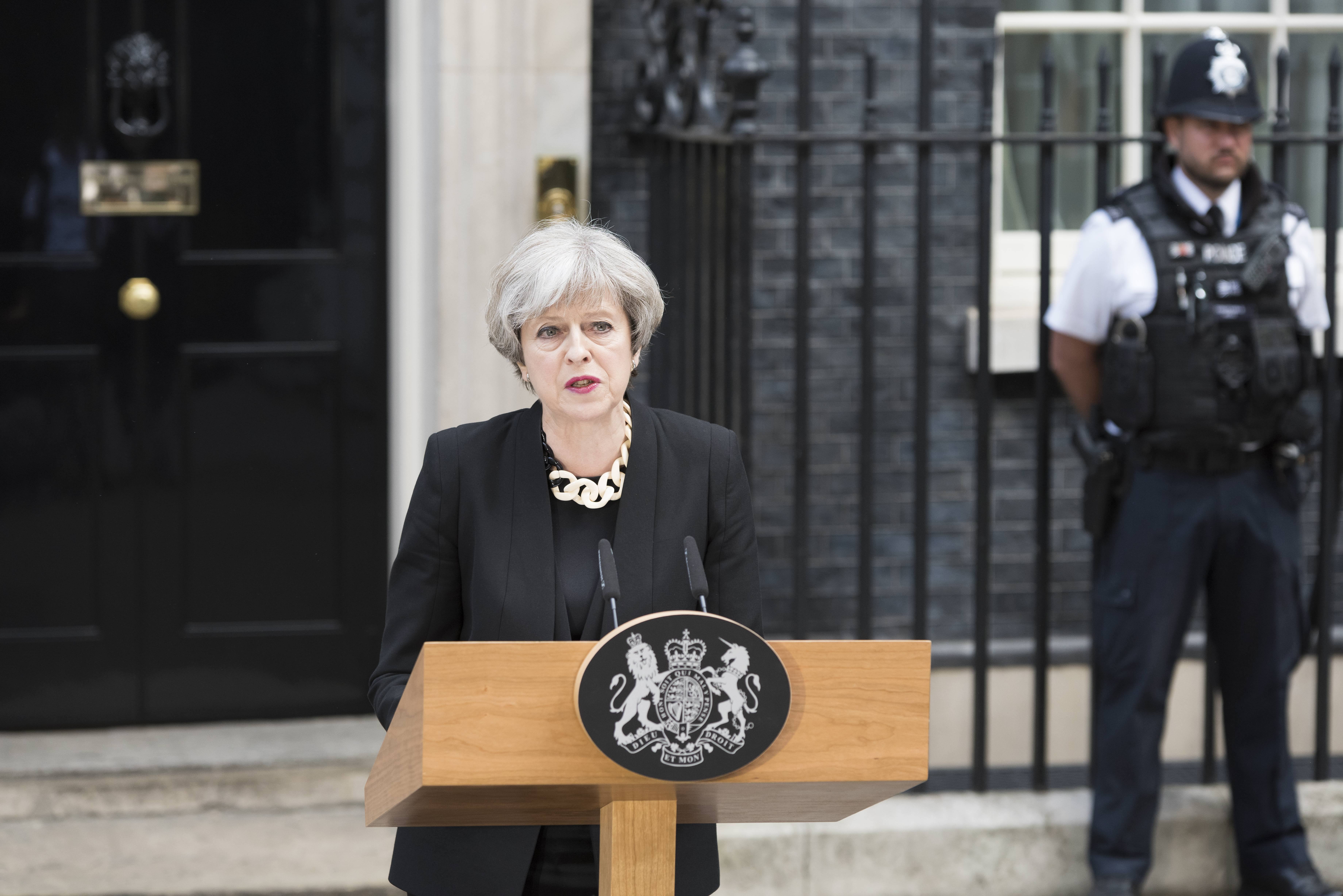 Theresa May delivering a statement after the London Bridge terror attack Theresa May delivering a statement after the London Bridge terror attack