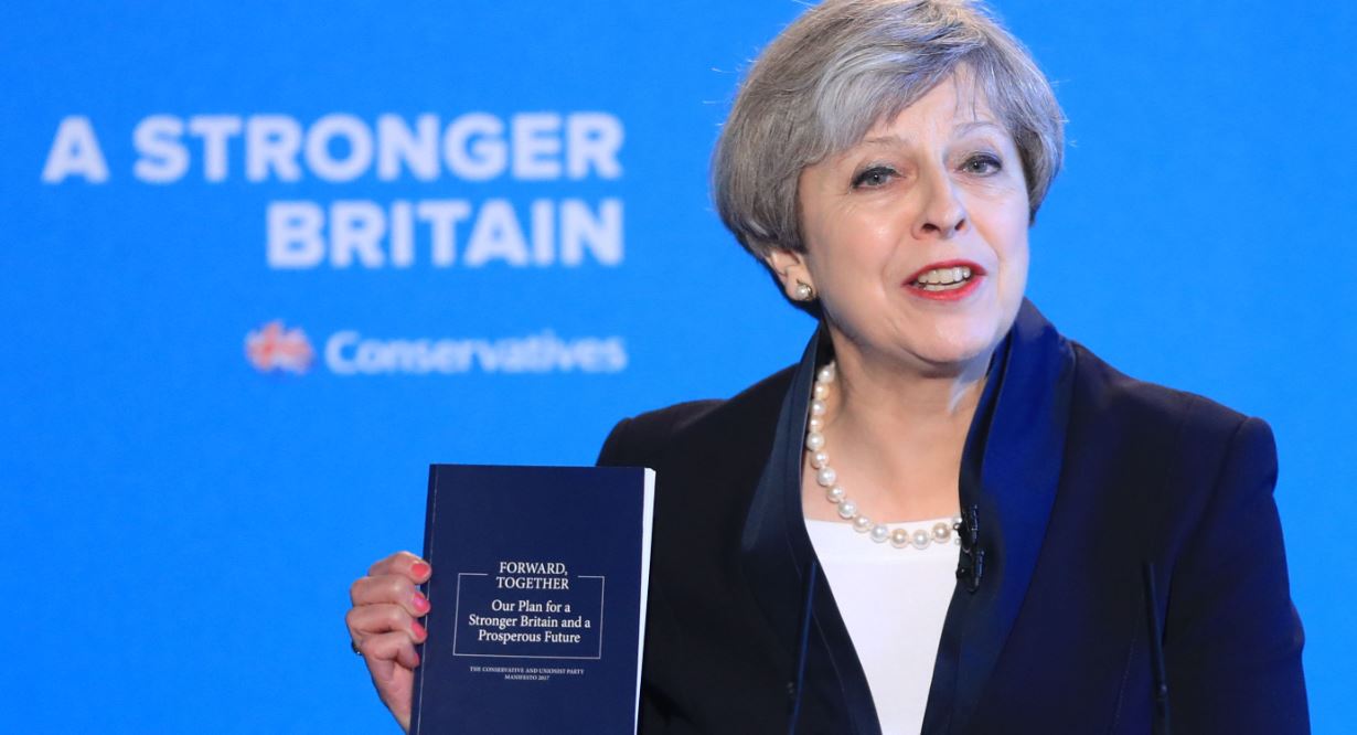 Theresa May at the Tory manifesto launch in Halifax Theresa May at the Tory manifesto launch in Halifax