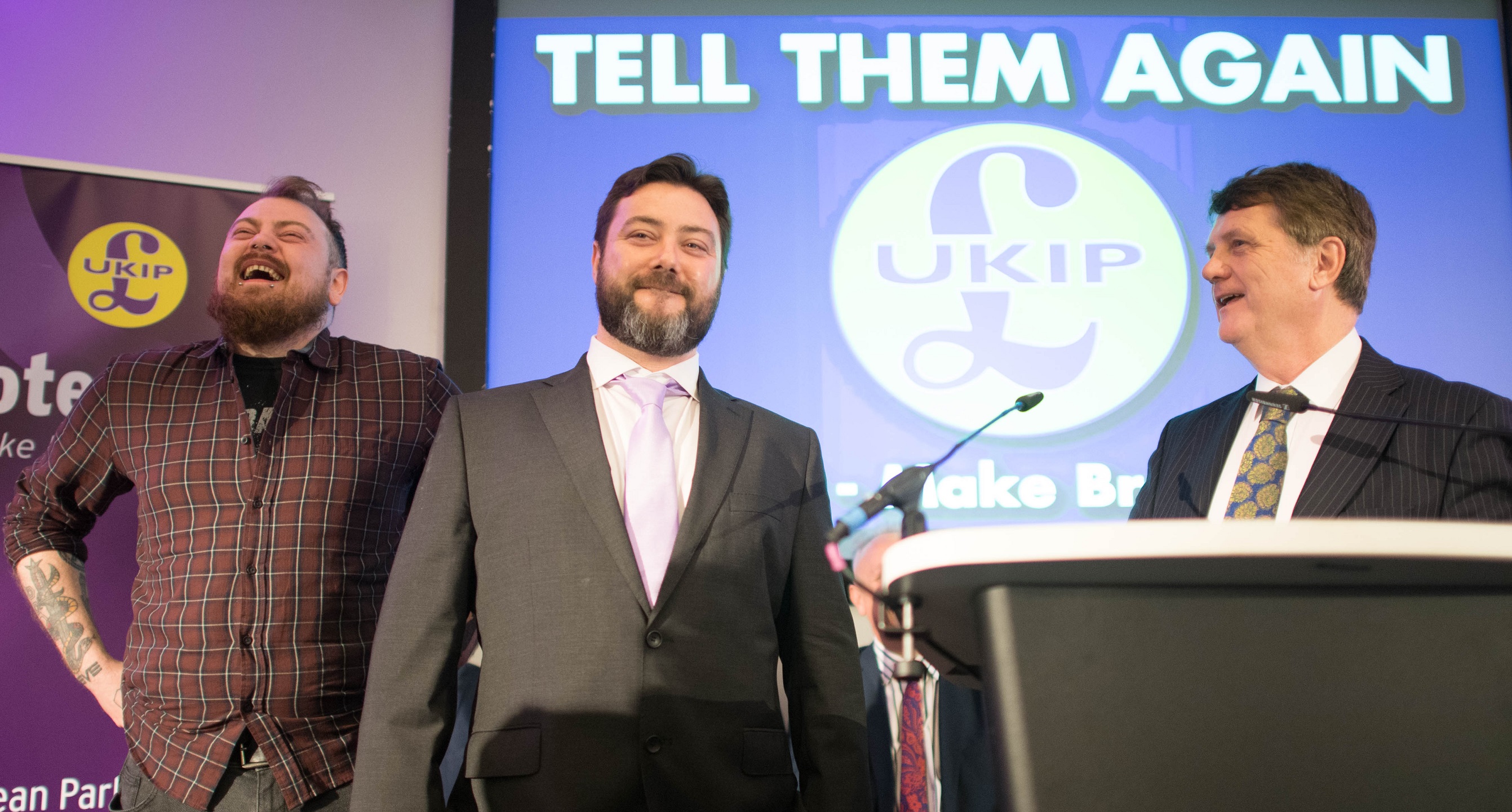 Carl Benjamin, centre, Gerard Batten, right. Carl Benjamin, centre, Gerard Batten, right.