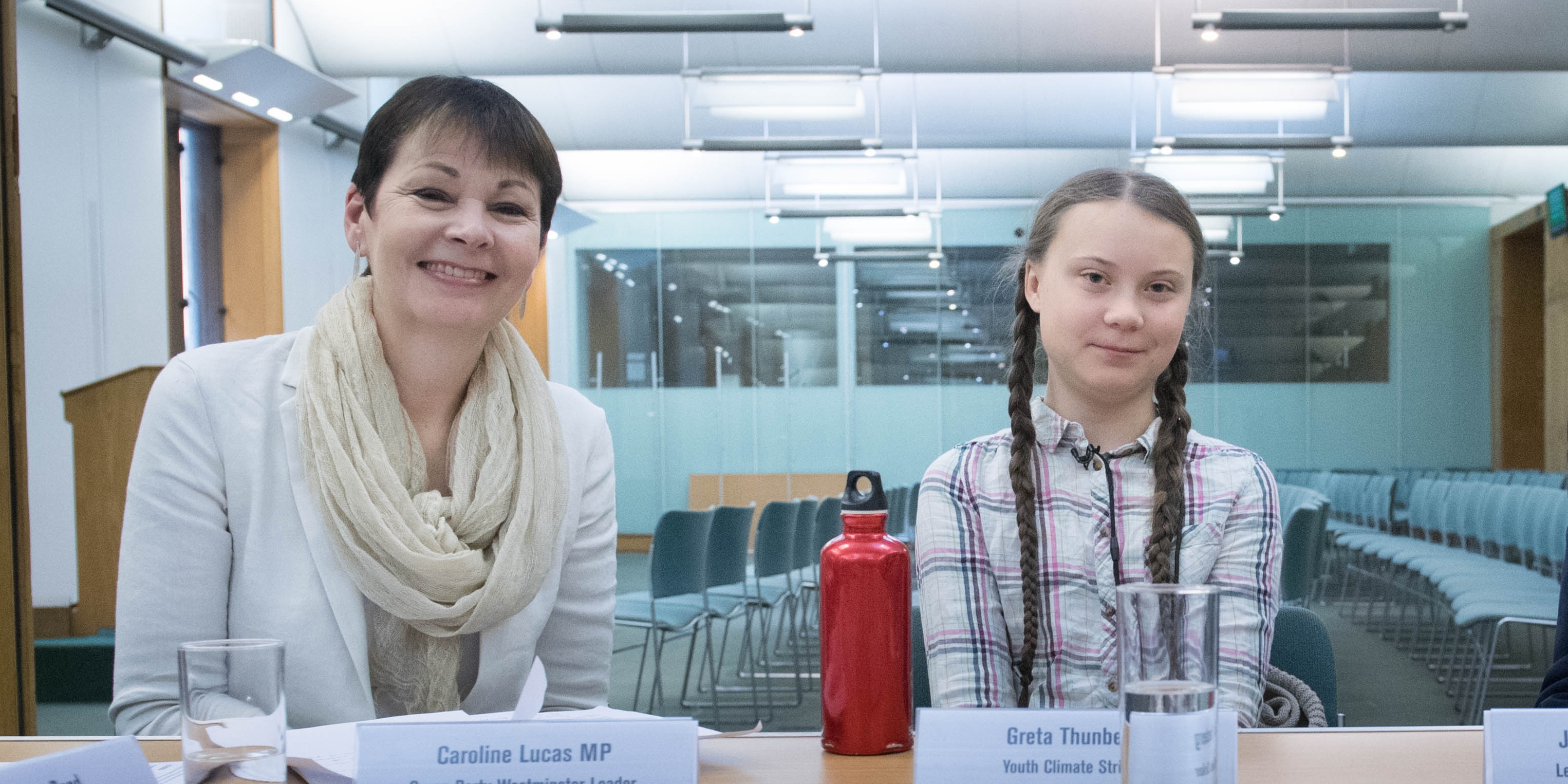 Swedish climate activist Greta Thunberg meets Caroline Lucas on 23rd April 2019 in Westminster Swedish climate activist Greta Thunberg meets Caroline Lucas on 23rd April 2019 in Westminster