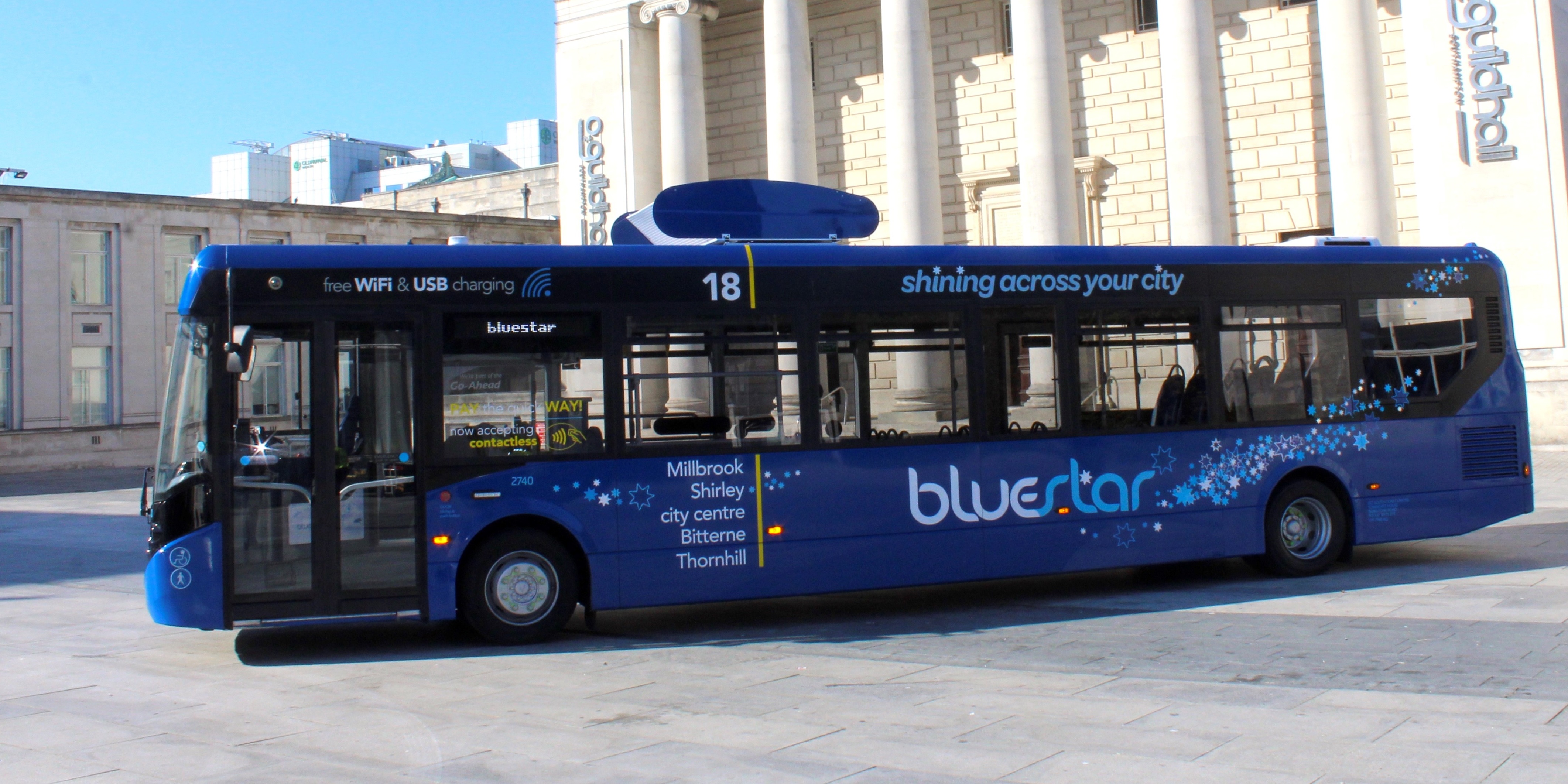 Go-Ahead’s landmark air-filtering bus in Southampton, which cleans the air around it as it travels Go-Ahead’s landmark air-filtering bus in Southampton, which cleans the air around it as it travels