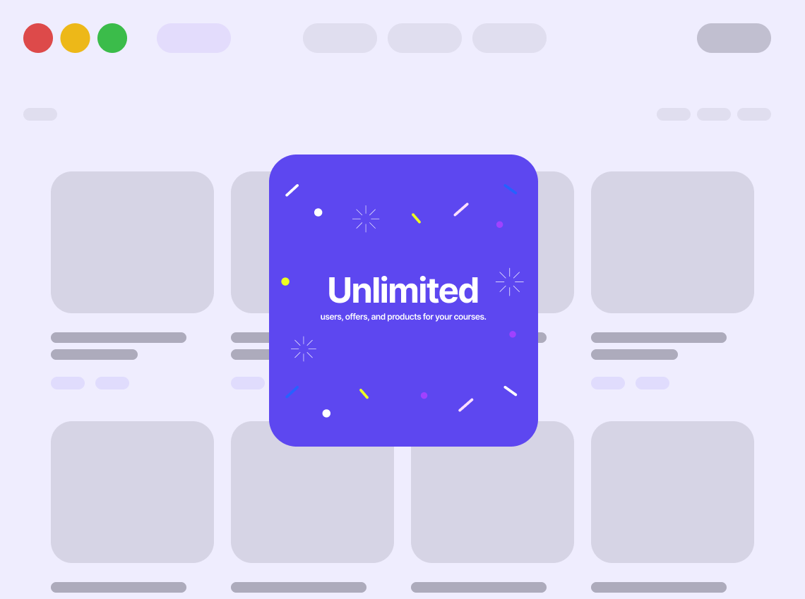 Unlimited usage — unlimited plan with course grid layout