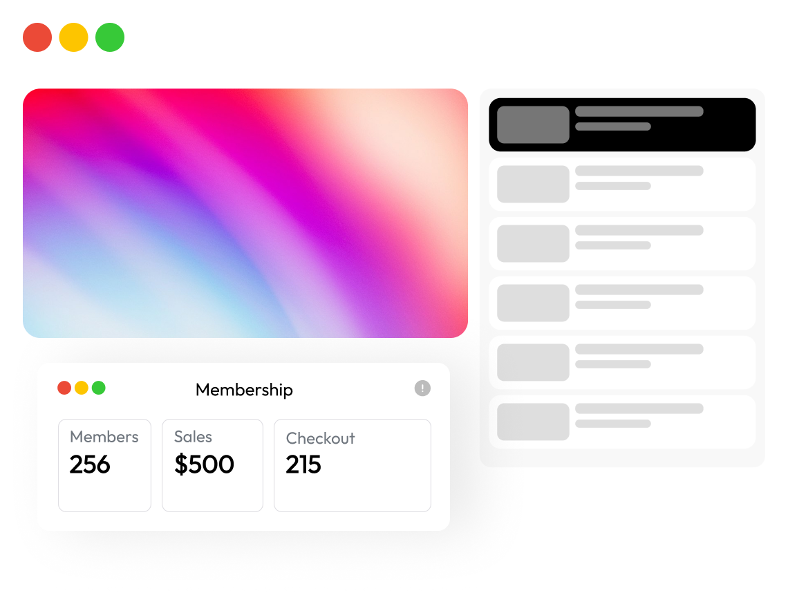 Course management — membership dashboard with members, sales, and checkout stats