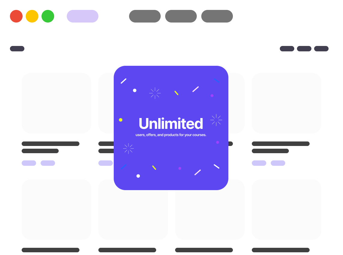 Unlimited usage — unlimited plan with course grid layout