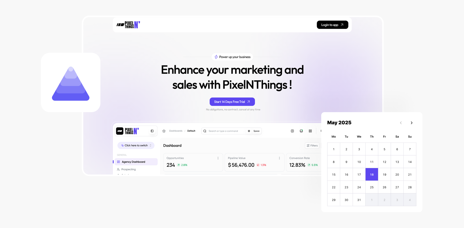 All-in-one marketing platform dashboard with analytics, calendar, and reporting tools
