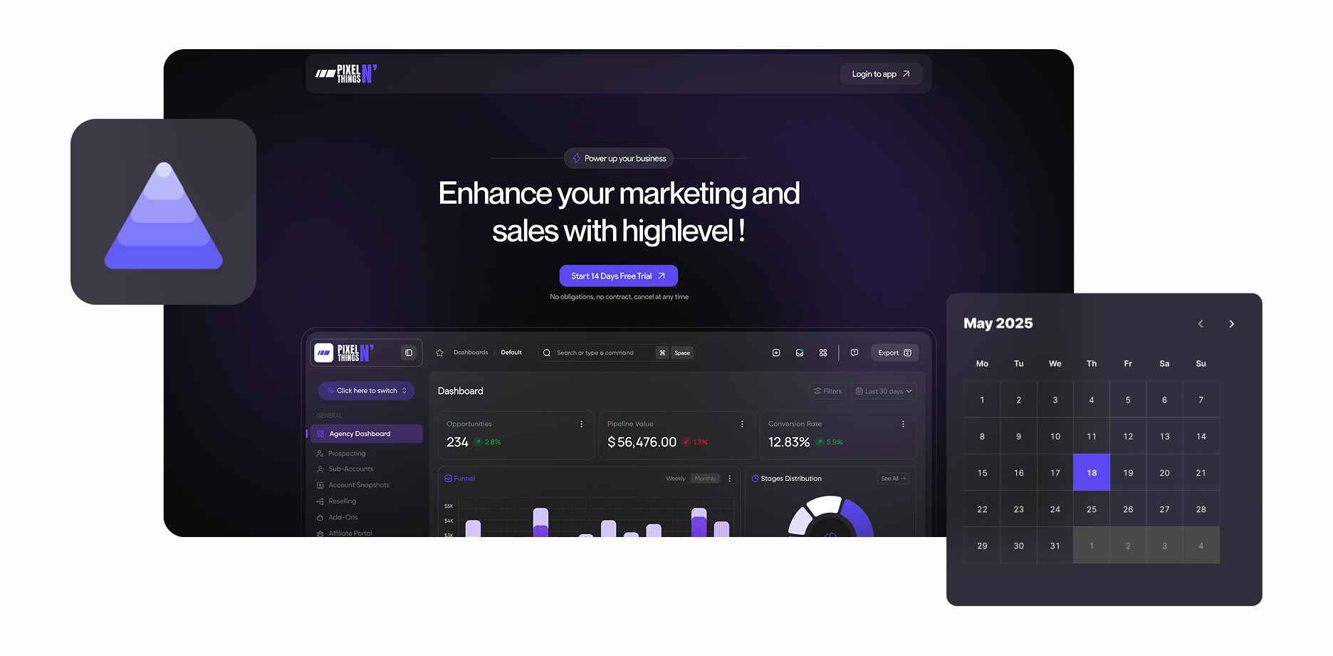 All-in-one marketing platform dashboard with analytics, calendar, and reporting tools