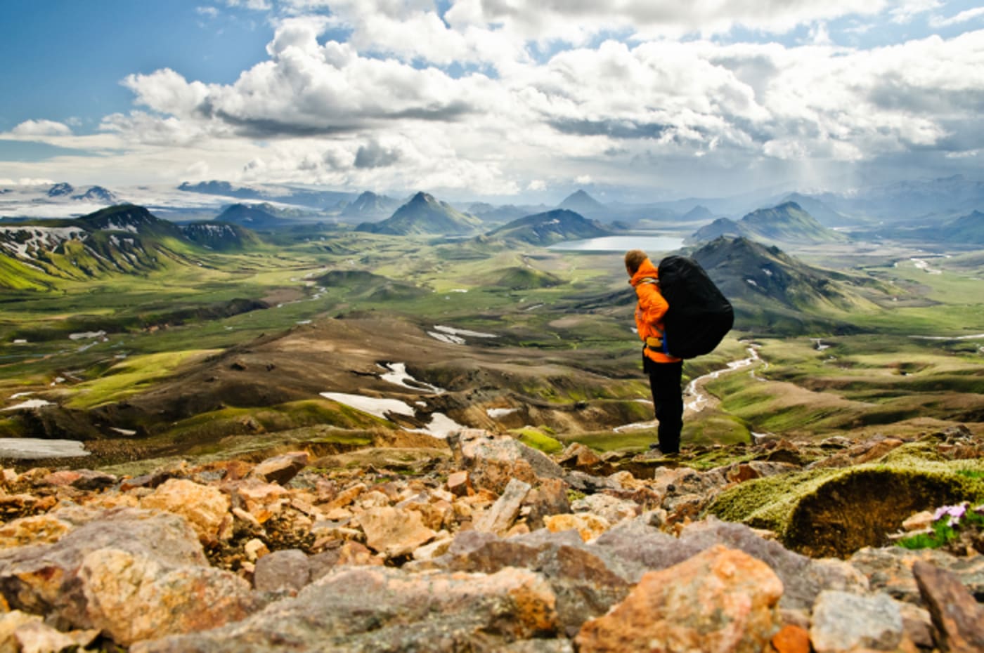 Landmannalaugar highlands aerial view with colorful rhyolite mountains