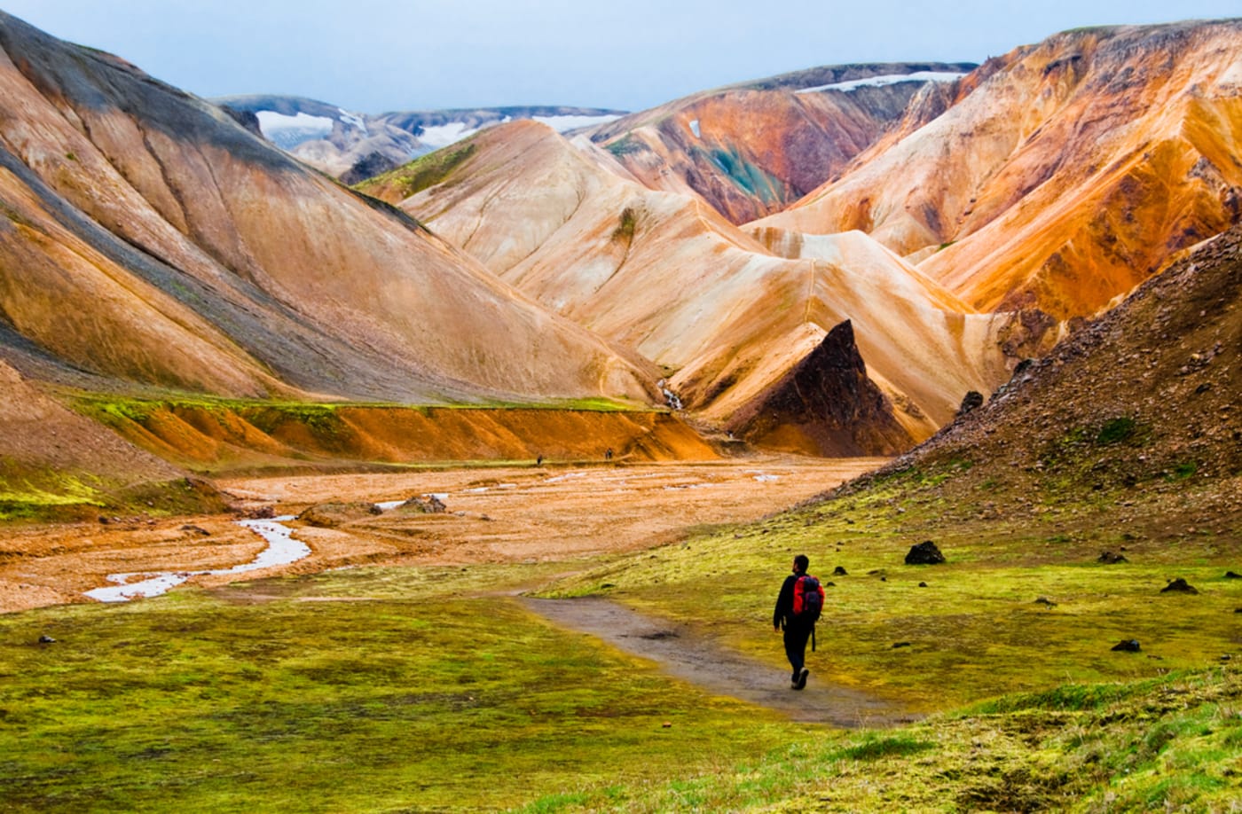 Hikers on the trail in Landmannalaugar highlands