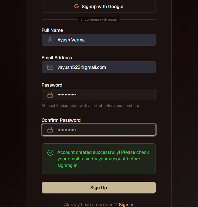 Authentication — Signup Flow