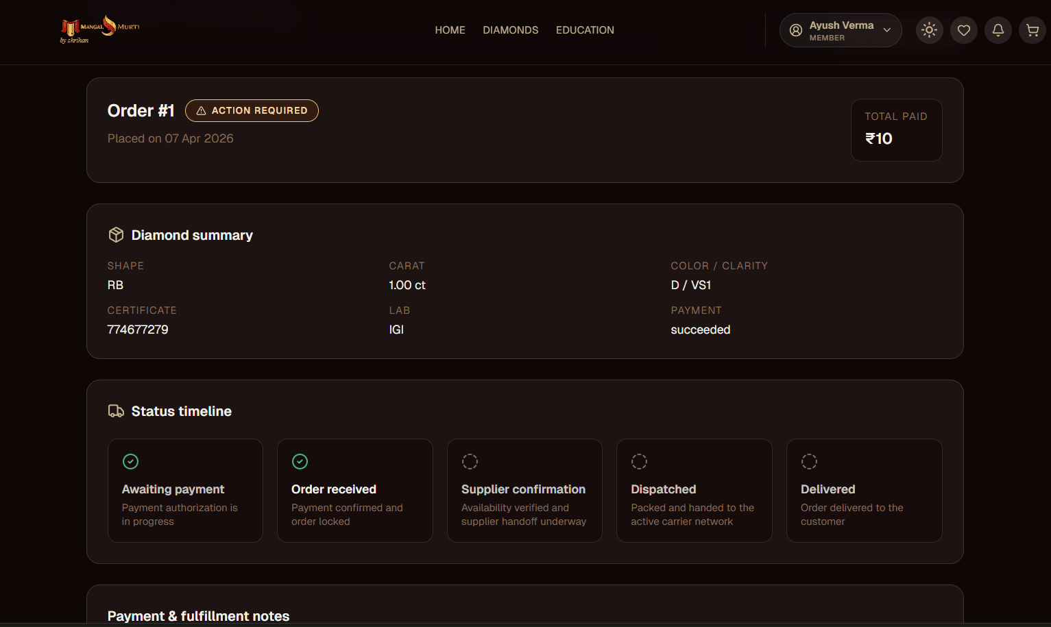 Order Tracking — Fulfillment Timeline