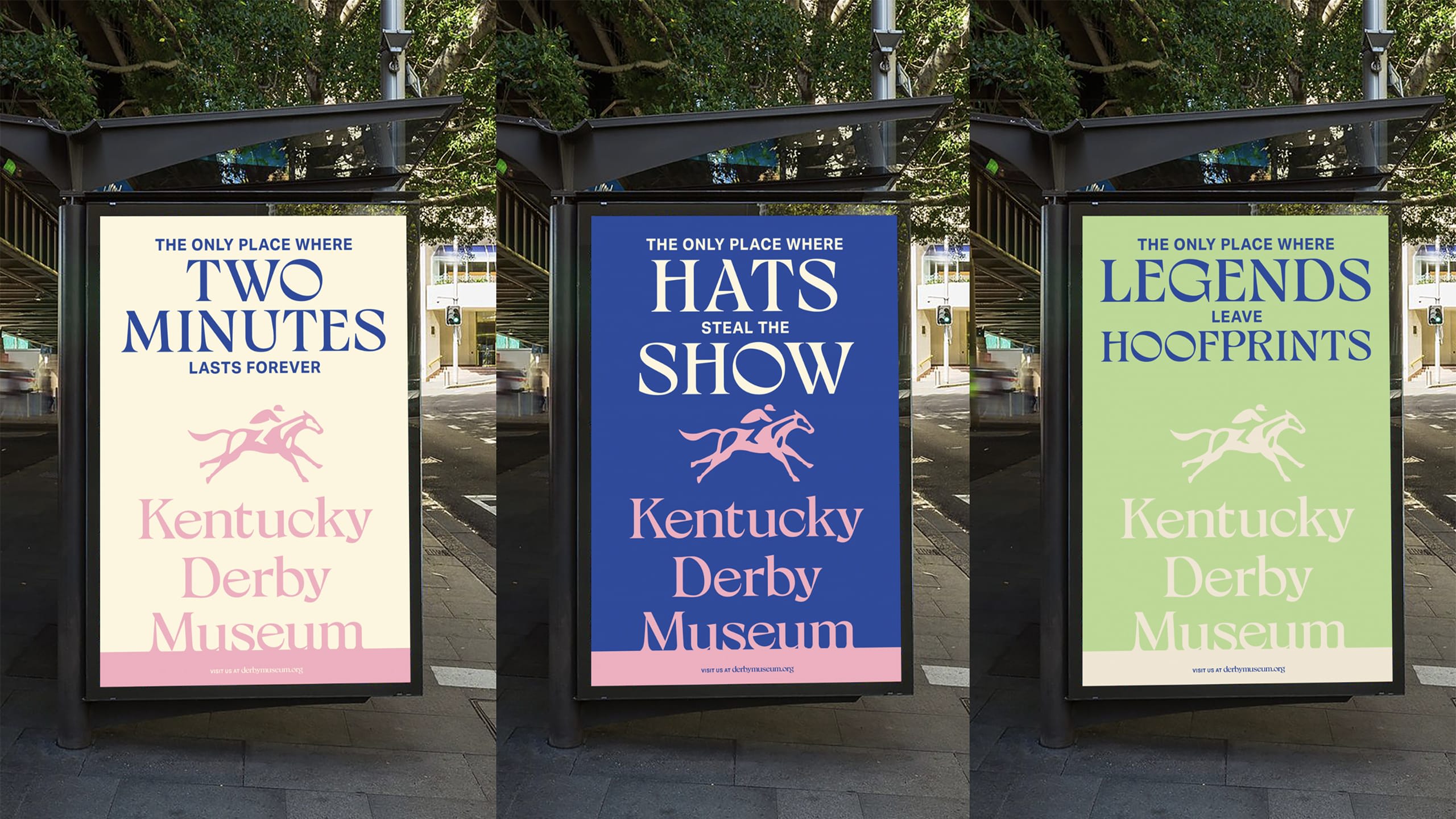 kentucky derby museum ads on the sides of bus stop rest areas