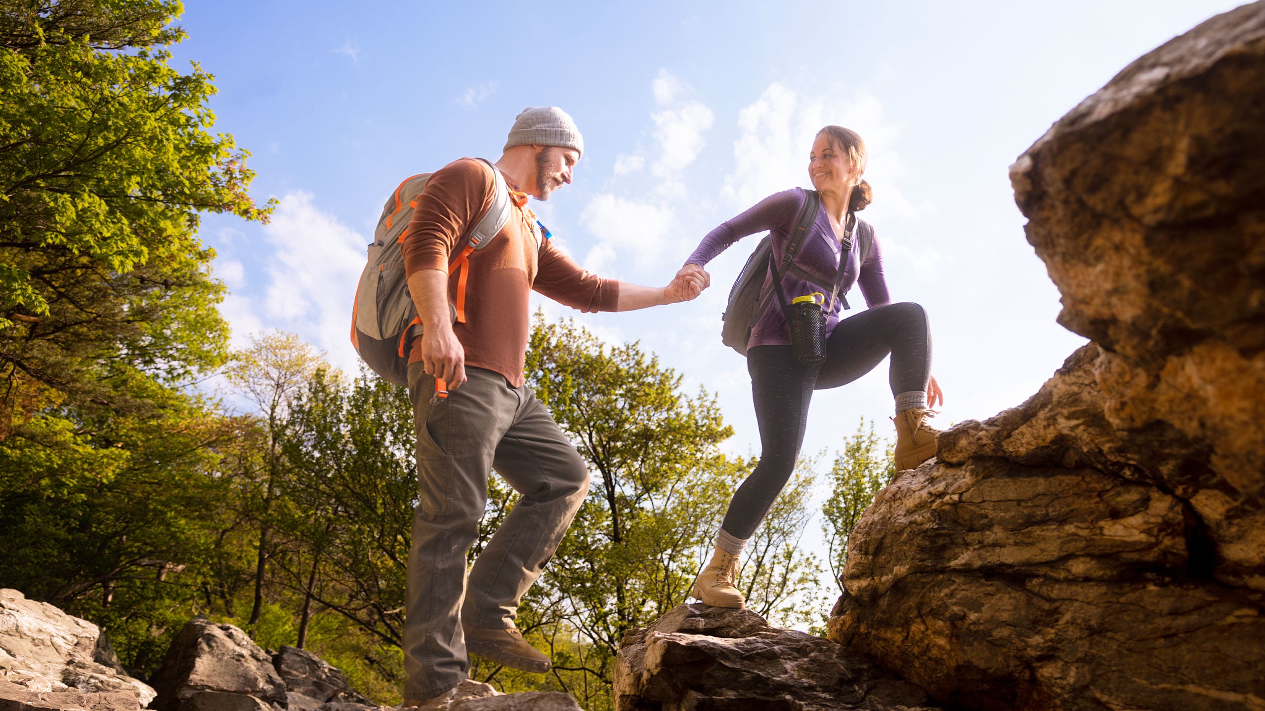 couple hiking on a sunny day