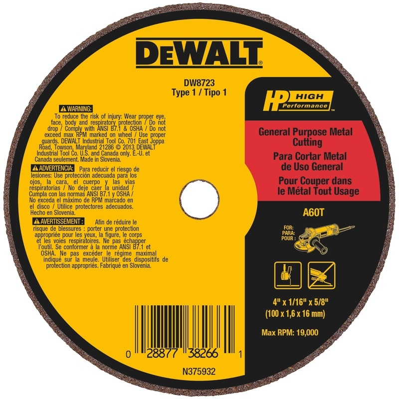 DEWALT DISCO DE CORTE 4IN X 5/8IN