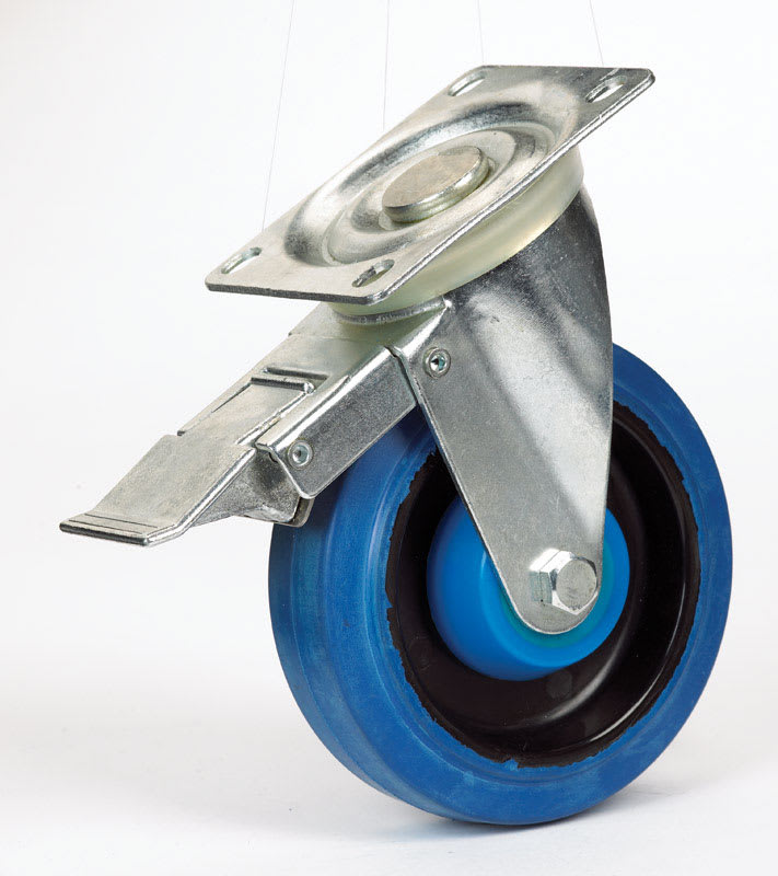 RUEDA AZUL PLACA GIR C/FRENO 4IN