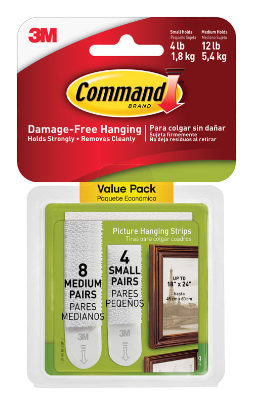 COMMAND TIRA COLG CUADR S/M BCO 12PZ
