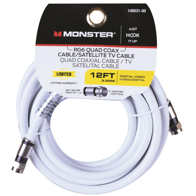 MONSTER CABLE COAXIAL RG6 12ft BL