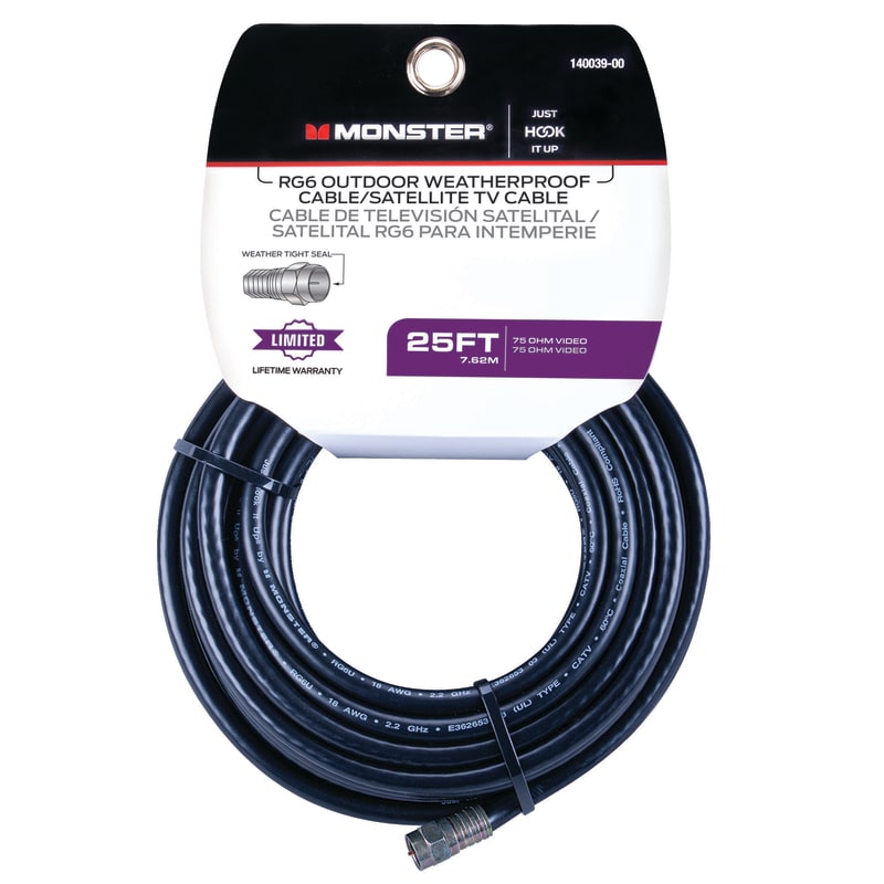 MONSTER CABLE COAXIAL RG6 25ft NG
