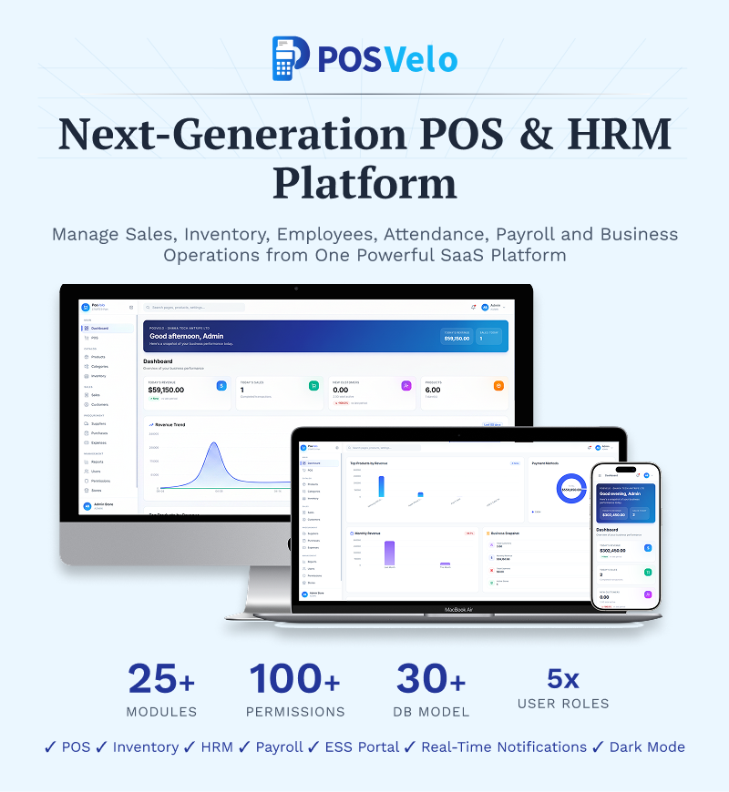 POSVelo - Multi-Tenant SaaS POS with Inventory, HRM, and Payroll