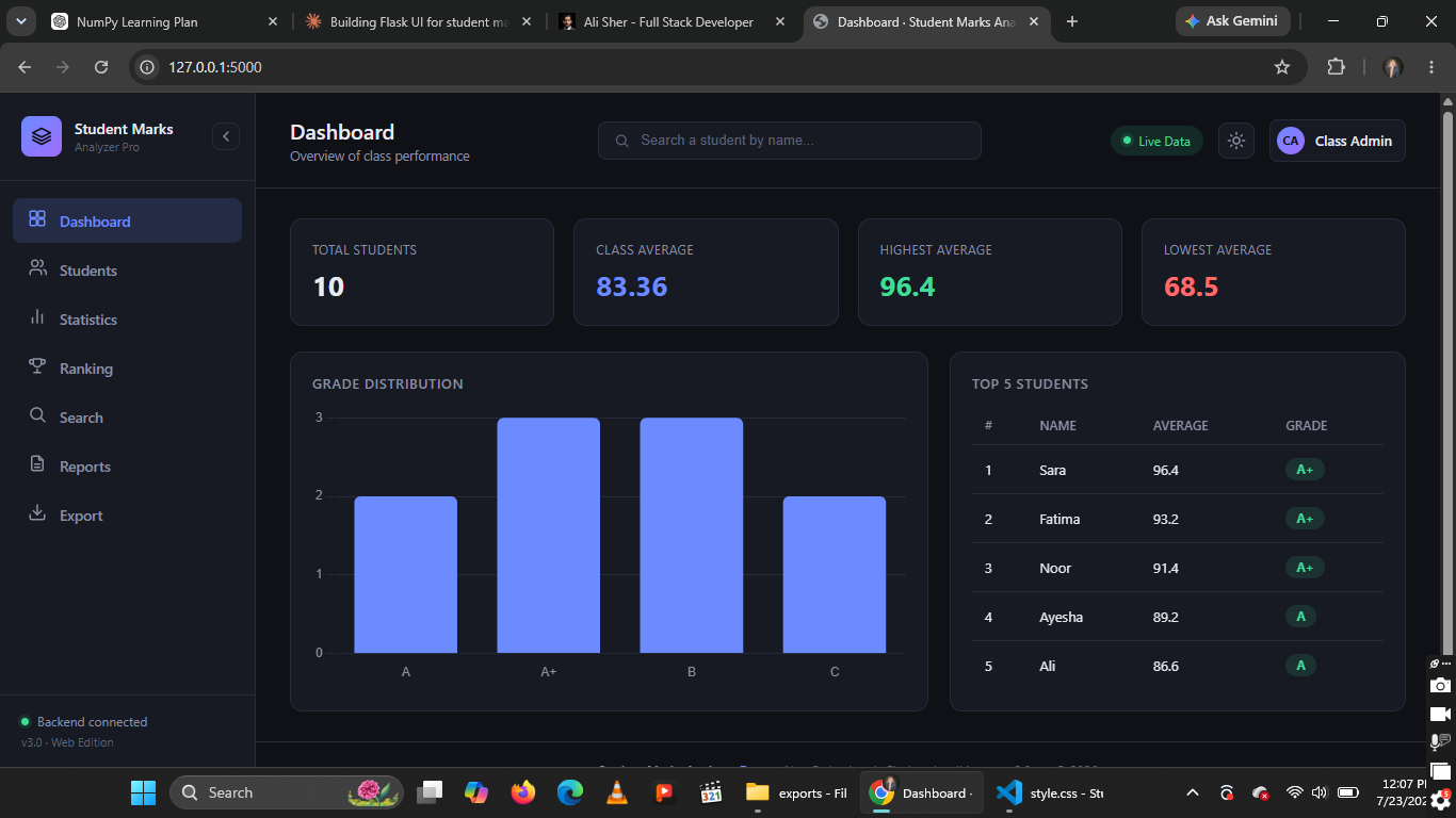 Student Marks Analyzer Pro