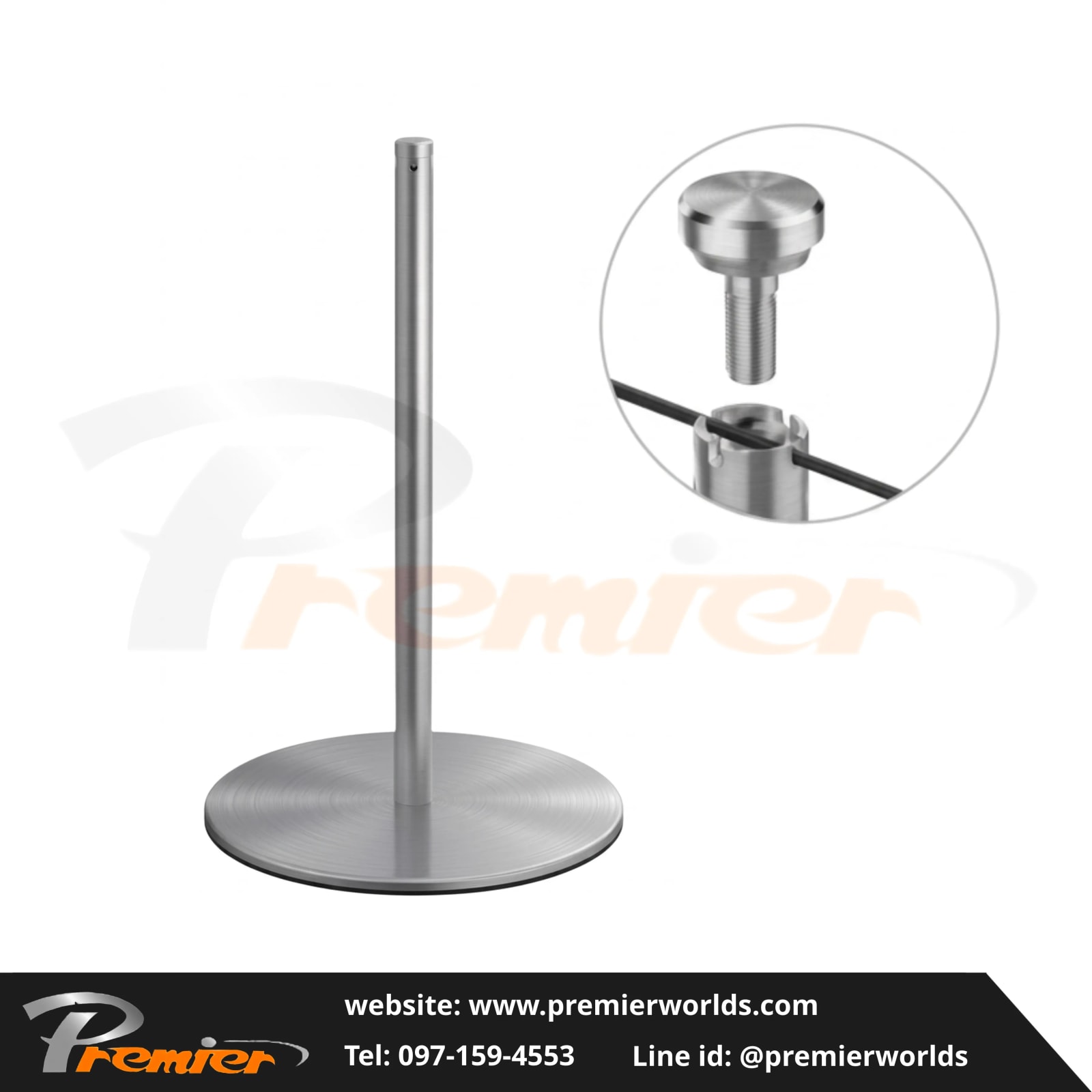 เสากั้นทางเดิน สำหรับงานนิทรรศการ สีเงิน Stainless Steel