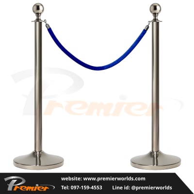 เสากั้นทางเดิน สายคล้อง หัวกลม สีเงิน Stainless Premier Worlds - มุมที่ 2