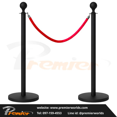 เสากั้นทางเดิน สายคล้อง หัวกลม สีดำ Steel Powder Coating Premier Worlds - มุมที่ 1