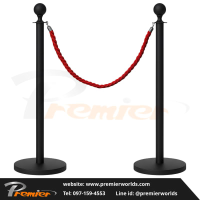 เสากั้นทางเดิน สายคล้อง หัวกลม สีดำ Steel Powder Coating Premier Worlds - มุมที่ 4