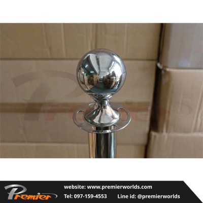 เสากั้นทางเดิน สายคล้อง หัวกลม สีเงิน Stainless Premier Worlds - มุมที่ 10