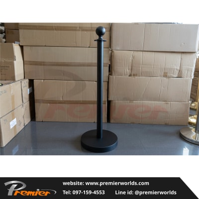 เสากั้นทางเดิน สายคล้อง หัวกลม สีดำ Steel Powder Coating Premier Worlds - มุมที่ 8