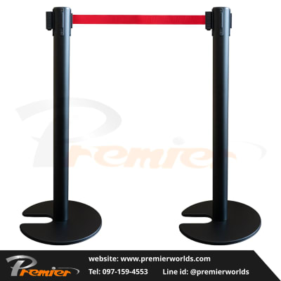 เสากั้นทางเดิน ฐานวางซ้อนได้ สีดำ Steel Powder Coating Premier Worlds - มุมที่ 1